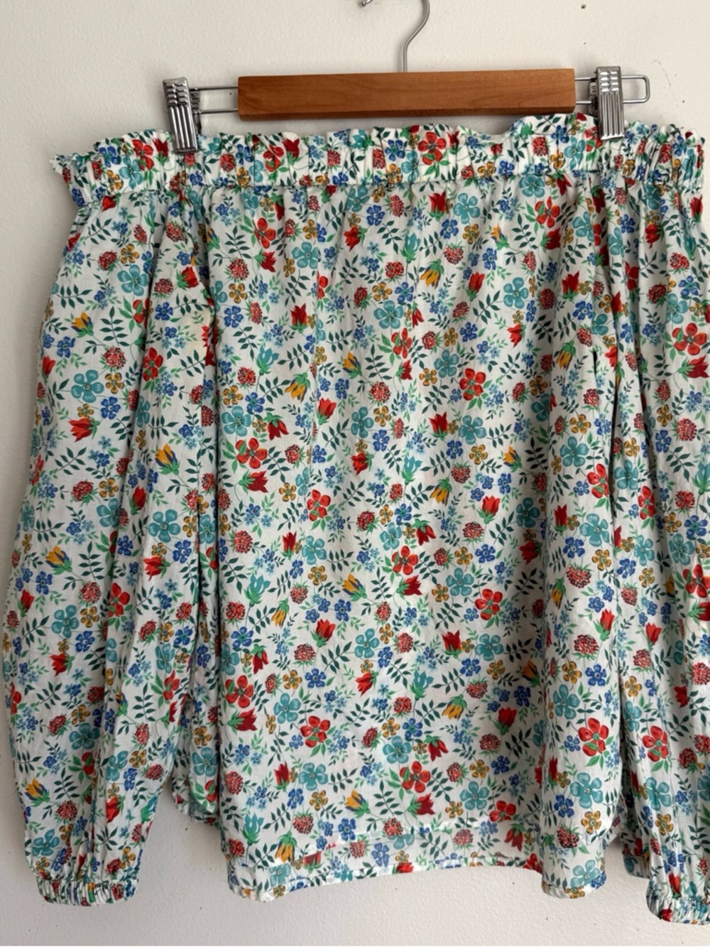 J. Crew Liberty London Floral Edenham Off Shoulder Cotton Long Sleeve - Picture 2 of 6